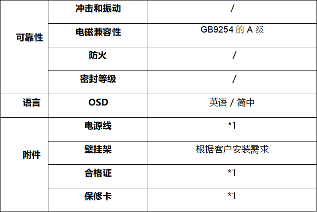 條形屏廣告機新零售行業(yè)-技術指標